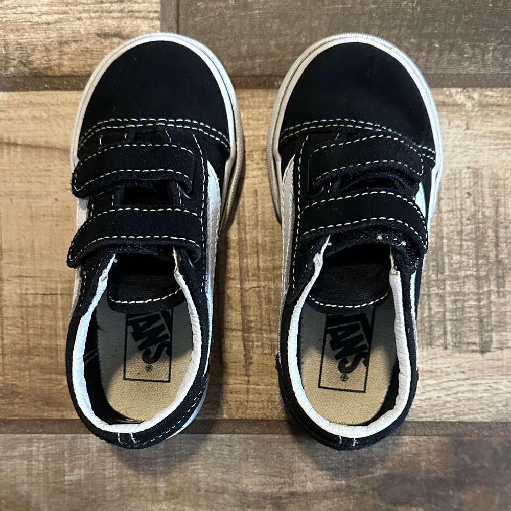 Vans Kids Black and White Velcro Sneakers